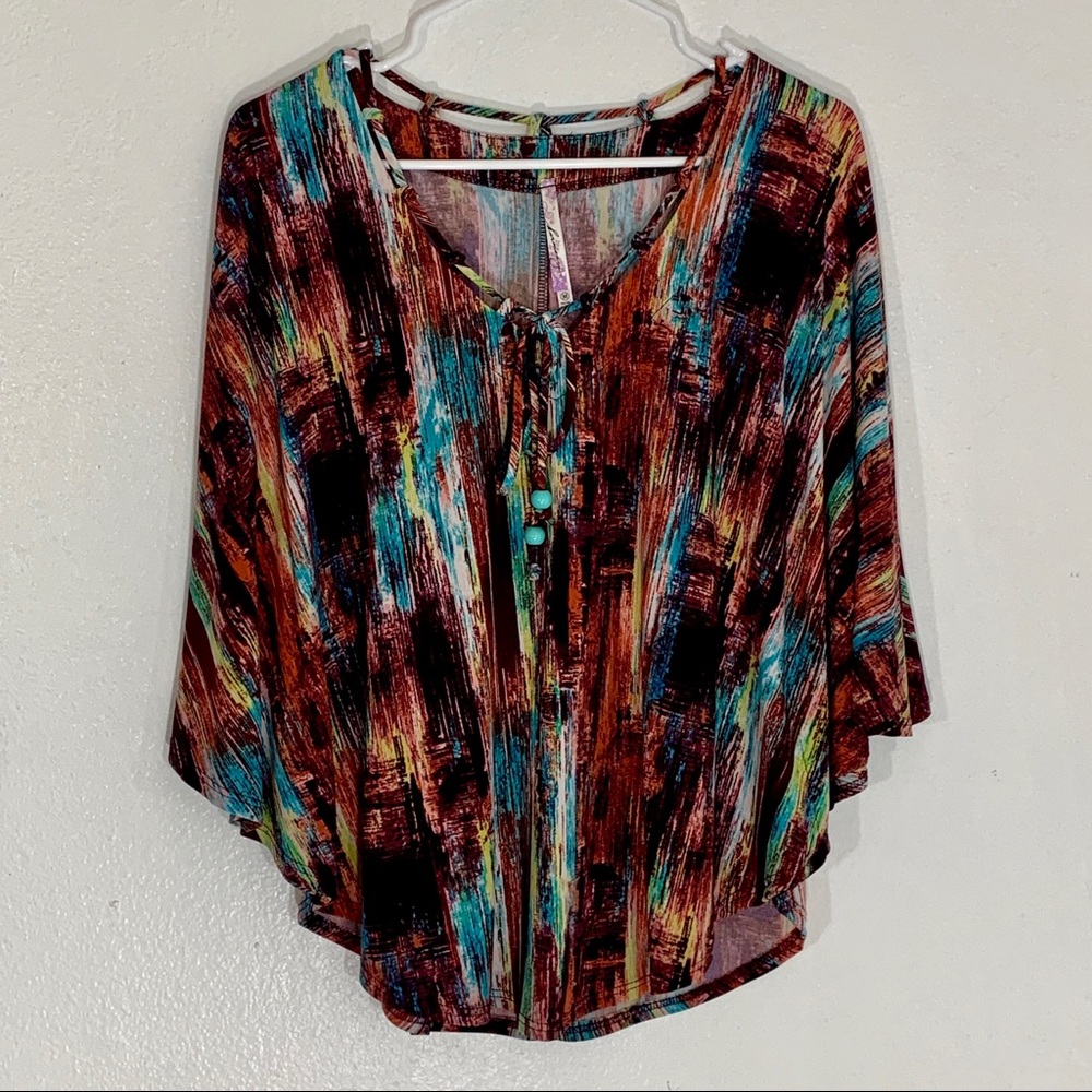 Harmony Multi-Colored Batwing Tunic Size Medium